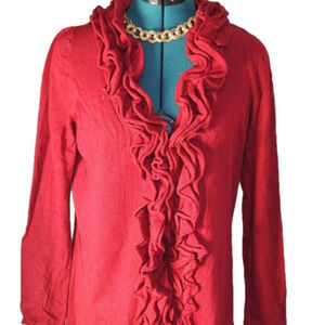 239. Laura Dark Red Cardigan with Ruffle M